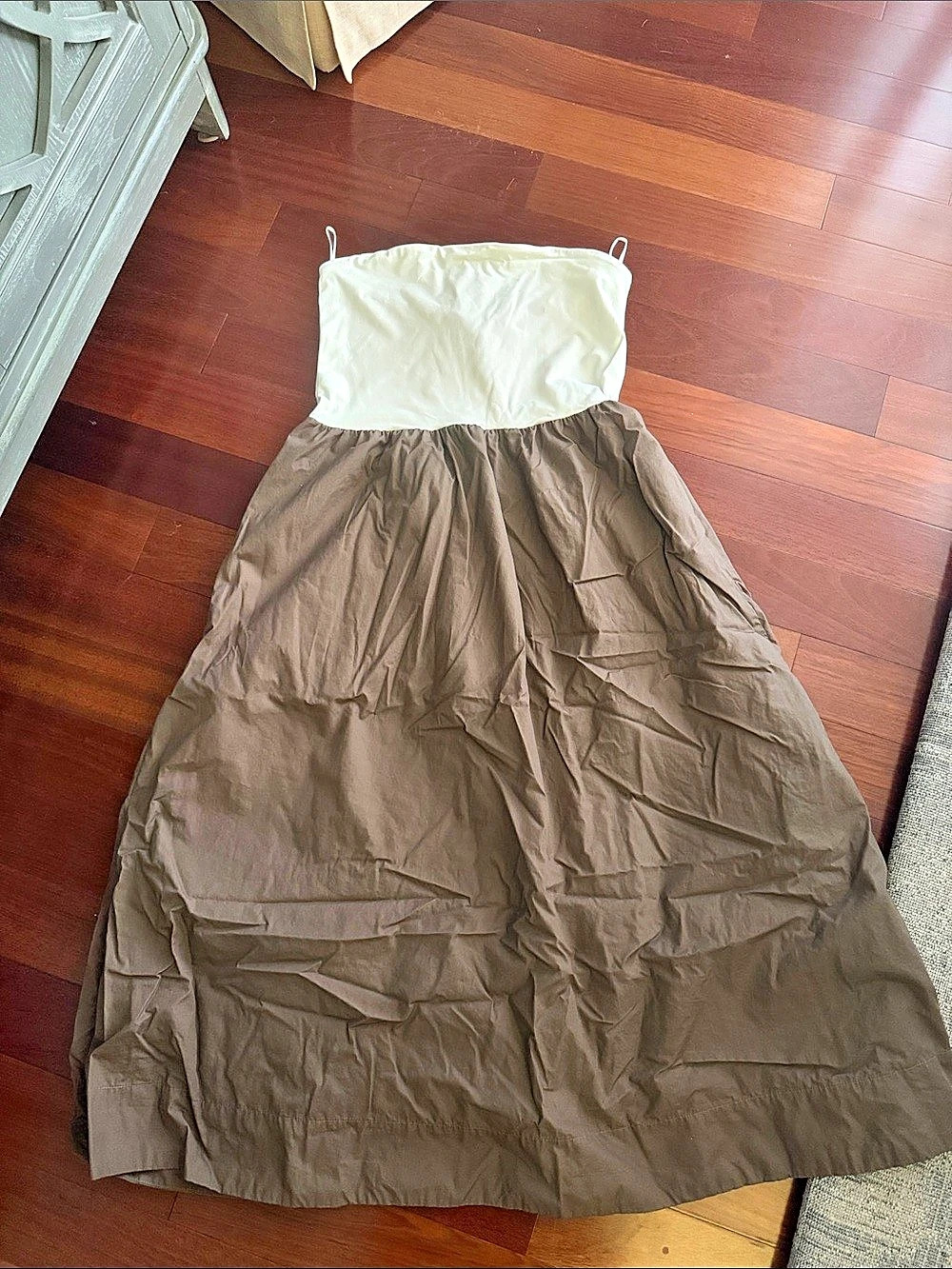 Babaton Fluid Poplin Dress Strapless Brown & Cream Like New